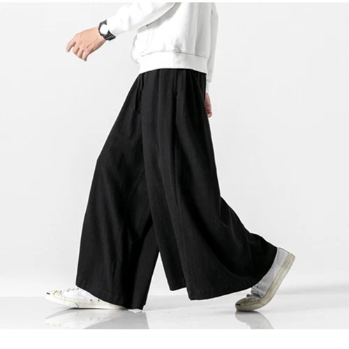 Mens Cotton Linen Casual Pants Large Wide Leg Pants Loose Fit Trousers Solid - Picture 10 of 21