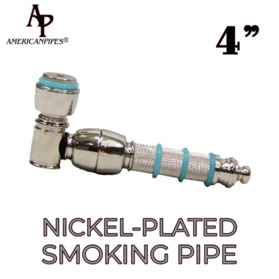 #ad American Pipes®️ 4” Nickel plated metal smoking pipe With 10 Brass Screens $16.99