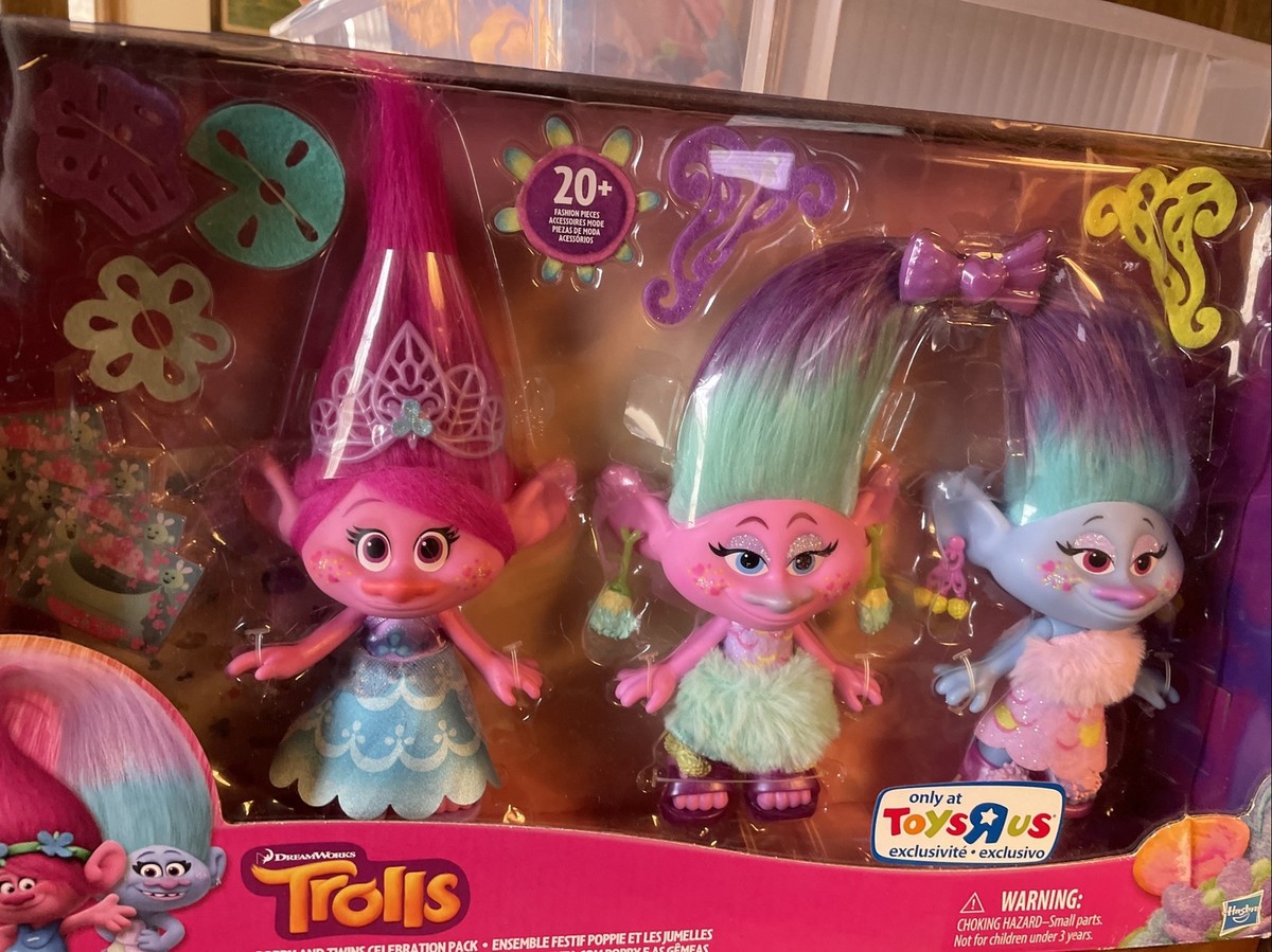 Trolls Poppy and Twins Celebration Pack, Toys R Us Exclusive, NIB