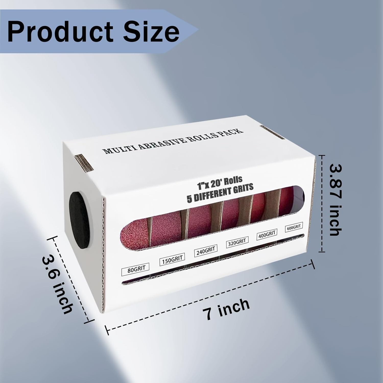 6 PCS Emery Cloth Roll, Sand Paper Assortment Pack 1 inch x 19.68 feet, gray 