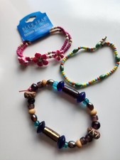 Beaded Boho Bracelet Set of 3 - Pink Floral Multicolor Styles