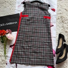 D&G Dress Gray Red Checkered Sleeveless Chest 43cm Length 83cm Wool