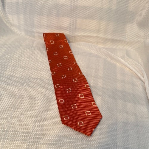 Nautica Mens Burnt Orange Silk Tie Geometric White Square Pattern Classic Woven