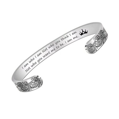 Silber Wellenmuster Armreif Armband Armreif ''Ich bin wer ich bin'' Gravur Inspirierend 