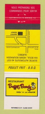 Matchbook Cover - Restaurant Buffet Bardy Quebec QC