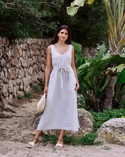 A-line Linen Dress CHILOE in Natural Melang Linen Dress Soft Natural Extra Long