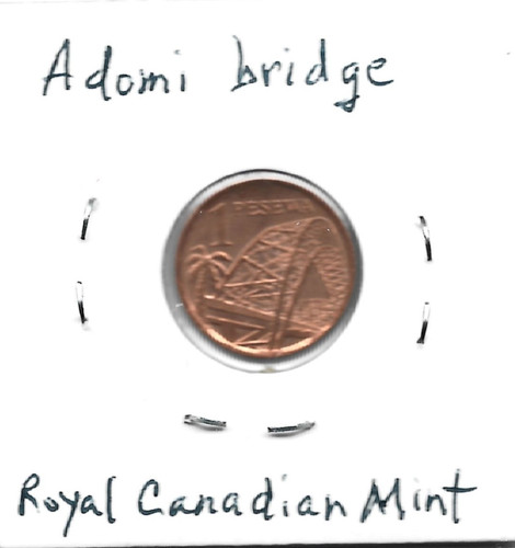 Ghana 1 Pesewa 2007 K37 Eagles & Adomi Bridge. Royal Canadian Mint