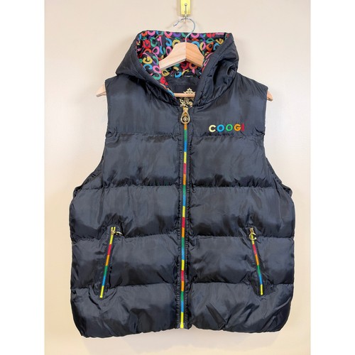 COOGI Hooded Puffer Vest Women XL Black Rainbow Zip Pockets Streetwear - Photo 1/7