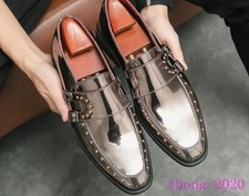 Men's Party Dress Clubwear Oxfords Shiny Faux Leather Round Toe Slip On Shoes