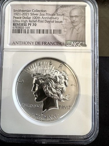 2021 Peace Dollar 2oz Silver Coin Smithsonian Reverse PF70 NGC UHR FDOI RARE