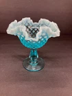 Vintage Fenton Glass Aqua/Blue French Opalescent Hobnail Pedestal Compote