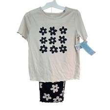 Cat  Jack Large 10/12 Black/Cream 2pc Daisies Short Sleeve Printed Pajama Set