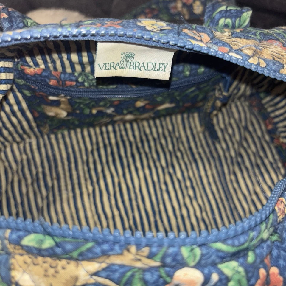 Vintage Vera Bradley Animal Kingdom Blue Print Shoulder Bag Elephant Zebra Plant - Image 3 of 4