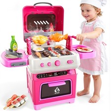 Kids BBQ Grill Playset Toy, 2-Layer Play Kitchen Toddlers Toys with Oven and ...