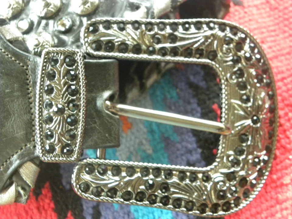 Пояс KurtMen-Leo черный и серебристый со стразами/металлический твист — 31 дюйм 32 дюйма - Изображение 4 из 4