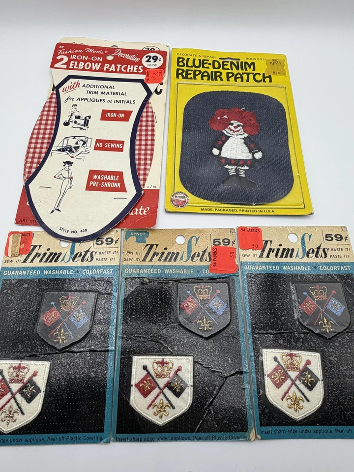 Vintage Iron-On Patches Lot of 5 TrimSets Crest Appliques Elbow Repair Made USA - Image 2 of 4