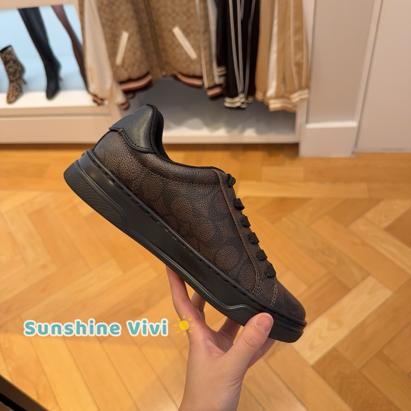 NEW COACH Women's High Line Sneaker In Signature Canvas Walnut & Black CDF79