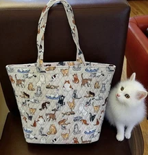 Vera Bradley A CAT’S LIFE Grand Tote Large Quilted Cotton Bag, Kittens, NWT