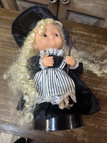 Vintage Padma 15" Animated Sound Halloween Kind Hexe Mädchen Puppe + 12" Fledermaus Puppe - Bild 2 von 9