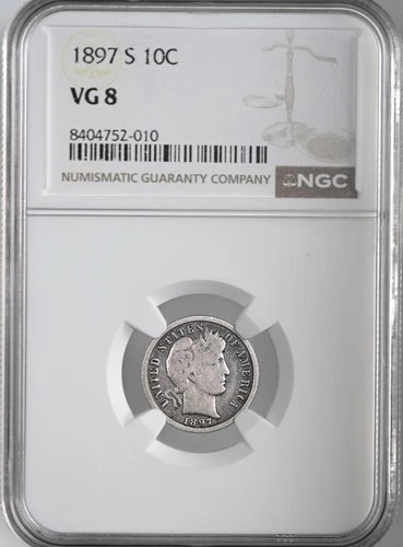 1897-S  10C BARBER SILVER DIME SAN FRANCISCO NGC VG8  #8404752-010