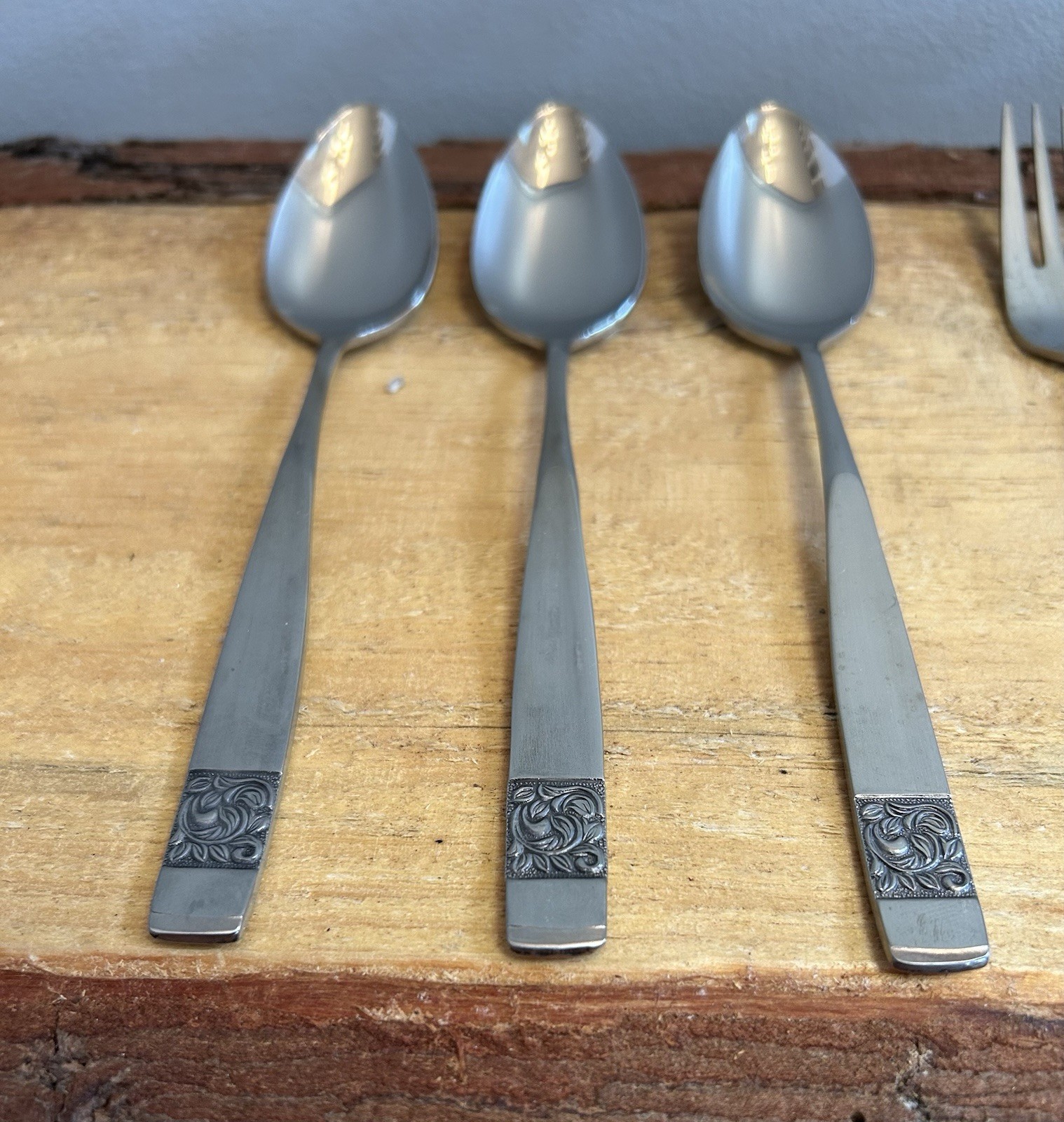 National Stainless Flatware, MCM, Lot of 8. Forks 6 3/4”, Spoons 6 1/4”. NEW! 