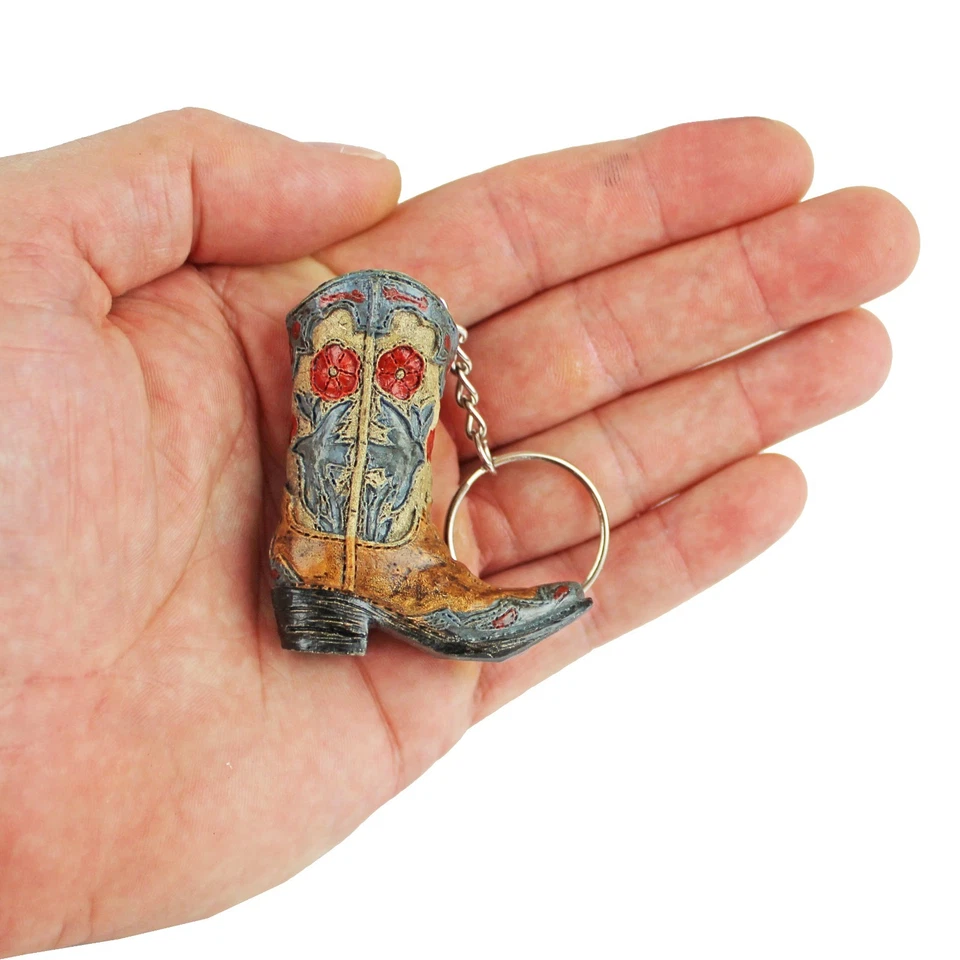 Floral Cowboy Boot Keychain Key Ring Hand Painted Polyresin Western Cowgirl - Image 4 of 4