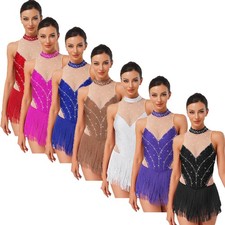 Womens Bodysuit Dance Dancewear Waist Dress Rock Leotard Ballet Latin Tassel