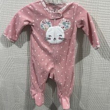 Carters Fleece Baby Girl Mouse Sleeper Size 3 M GUC