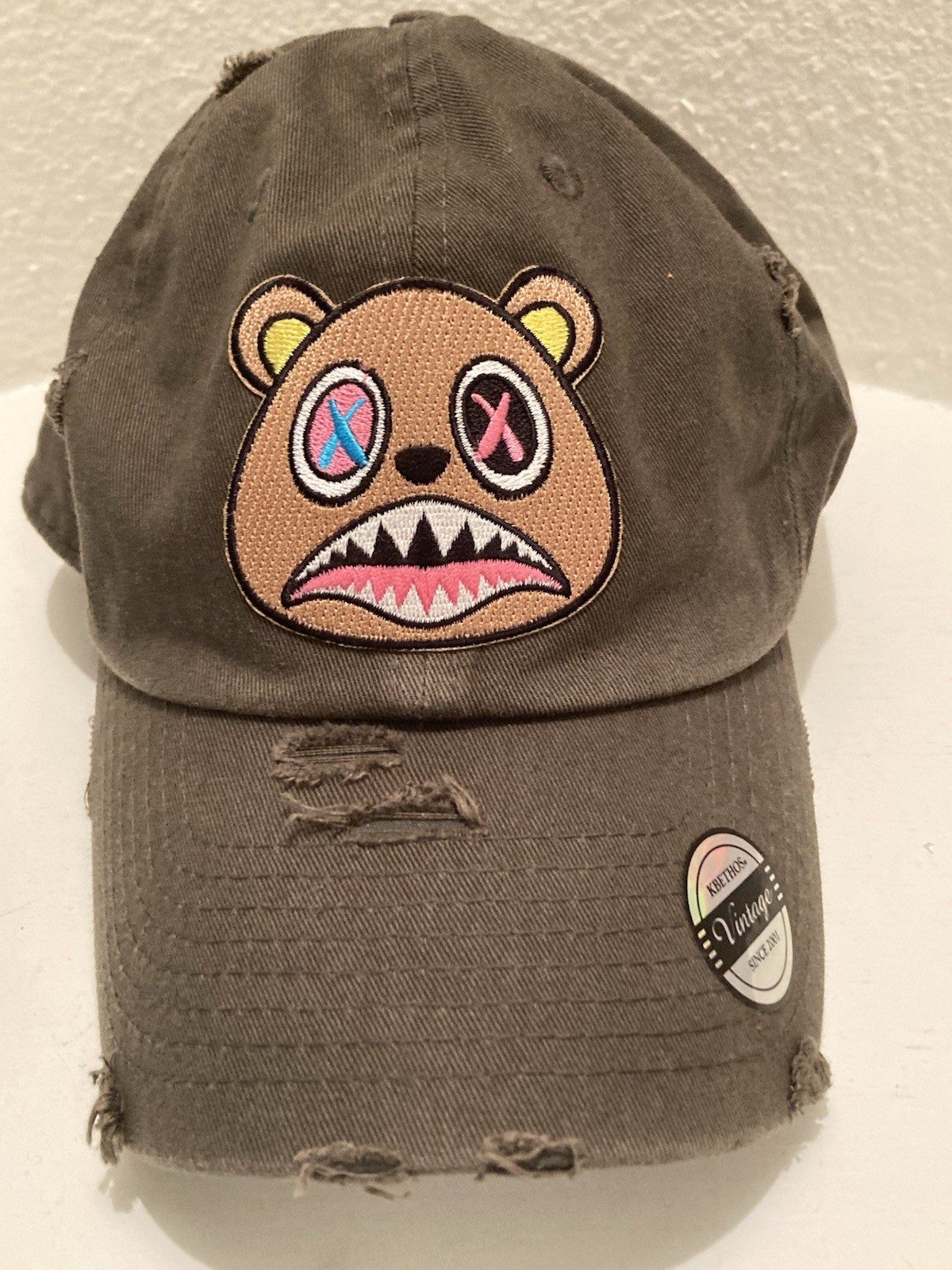 KBETHOS VINTAGE-BAWS OLIVE  DISTRESSED & EMBROIDERED HAT -Lo