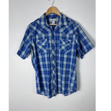 Western Wrangler Mens XL Short Sleeve Pearl Snap Plaid Shirt Blue Green Wrancher