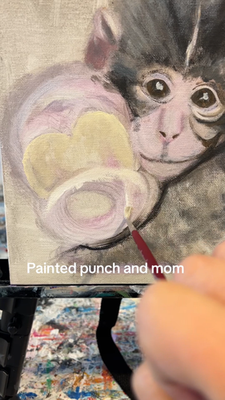 Original Hand Painted PUNCH THE MONKEY with his MOM canvas wall
