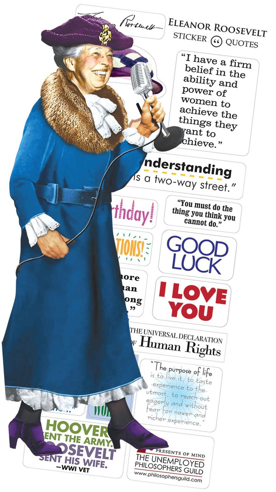 Знаменитая цитата Элеоноры Рузвельт - Вырезанная из штампа поздравительная открытка с силуэтом и наклейка