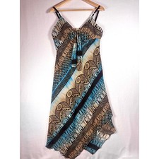 VINTAGE Bali Artsy Asymmetrical Sleeveless Dress Fairy Babydoll Spaghetti Straps
