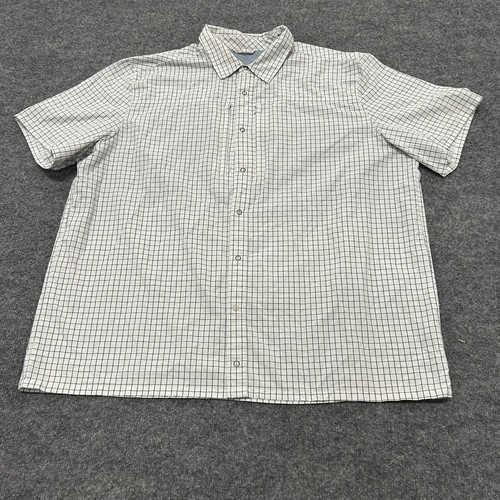 REI Shirt Mens Size XXL White Blue Grid Snap Front Mesh Back Hiking Performance