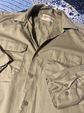 Dickies Work Shirt Mens 17-17.5x35 Khaki Vintage Made in USA Long Sleeve Button