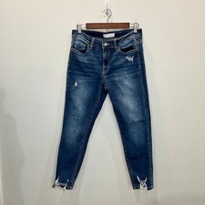 Vervet Blue Distressed Cropped Skinny Jeans Size 29 Medium Wash Frayed Hem