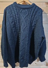   Country Collection Ireland XL Blue/Green 100 Wool Cable Knit Fisherman Sweater