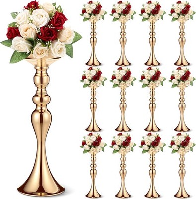 Gold Metal Flower Stand Set - 12 Pcs Tall Centerpieces for Weddings & Events
