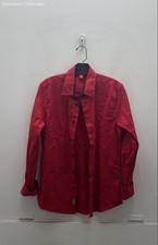 Guess Los Angeles Mens Red Cotton Blend Long Sleeve Button-Up Shirt Size XS