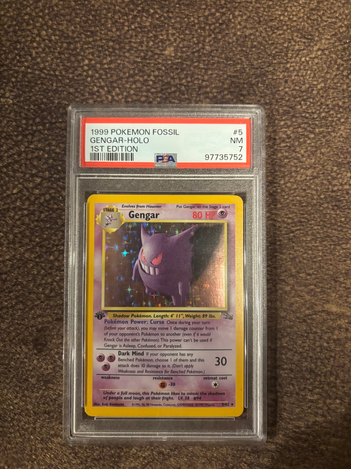 Gengar Holo 1999 Pokemon Fossil 1st Edition English  5/62 PSA 7