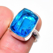 Natural Swiss Blue Topaz Gemstone 925 Sterling Silver Jewelry Ring Size 7 J135