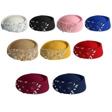 Womens Pillbox Hat Felt Floral Adorned Cap Durable Headwear Stage Show Wedding