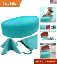 Elegant Hard Shell Sunglasses Case with Pouch  Cleaning Cloth - Teal Design
