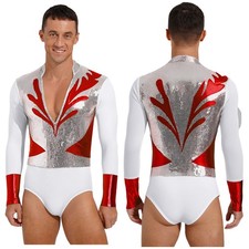 Mens Leotard Rumba Dancewear Dance Bodysuit Dancing Shiny Ballroom Metallic