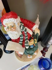 Santa Checking List W Toy Sack 8” Christmas Decor Figurine Hard Resin Vintage