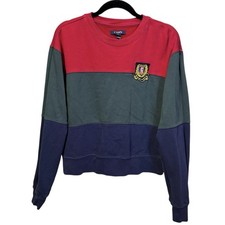 Chaps Ralph Lauren Rugby Striped Crew Neck Sweatshirt Mens L Crest Logo Preppy