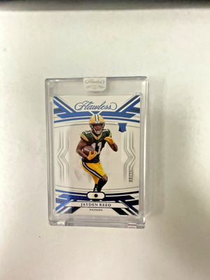 JAYDEN REED 2023 FLAWLESS ROOKIE GEM SAPPHIRE Jersey Match #11/15 PACKERS 1/1