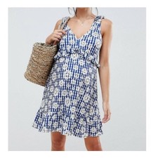 ASOS Women´s Gingham Blue With Daisy Maternity Dress Sz 2