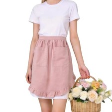 Vintage Maid Apron for Women with Pocket, Half Ruffle Apron for Kitchen Pink