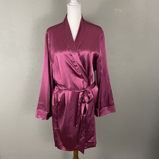 California Dynasty Vintage Satin Robe Size L Wrap Tie Maroon Purple Romantic